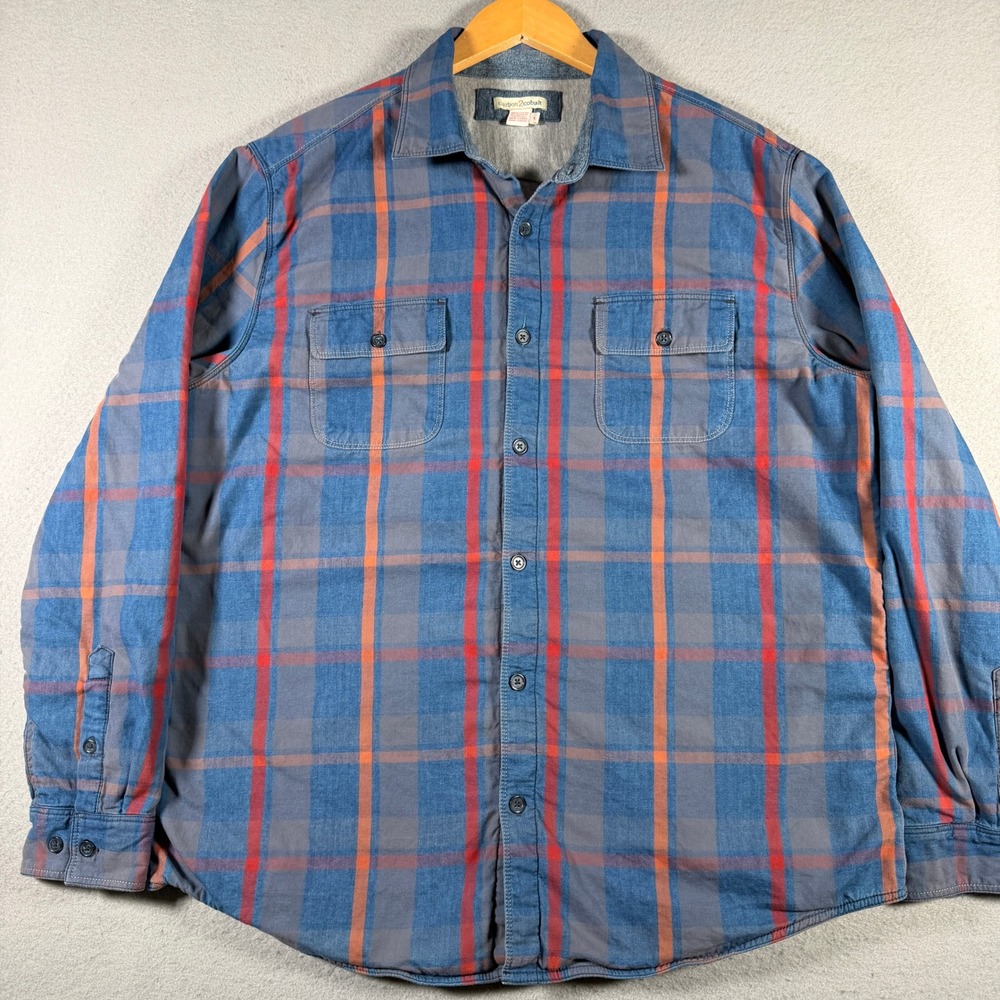Carbon 2 Cobalt Mens Blue Orange Plaid Cotton Button Down Shirt L 133837
